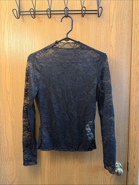 Lace Long-Sleeve Sheer Top - Black